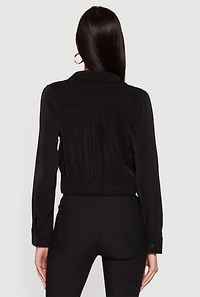 Crepe Knit Cropped Button Front Shirt