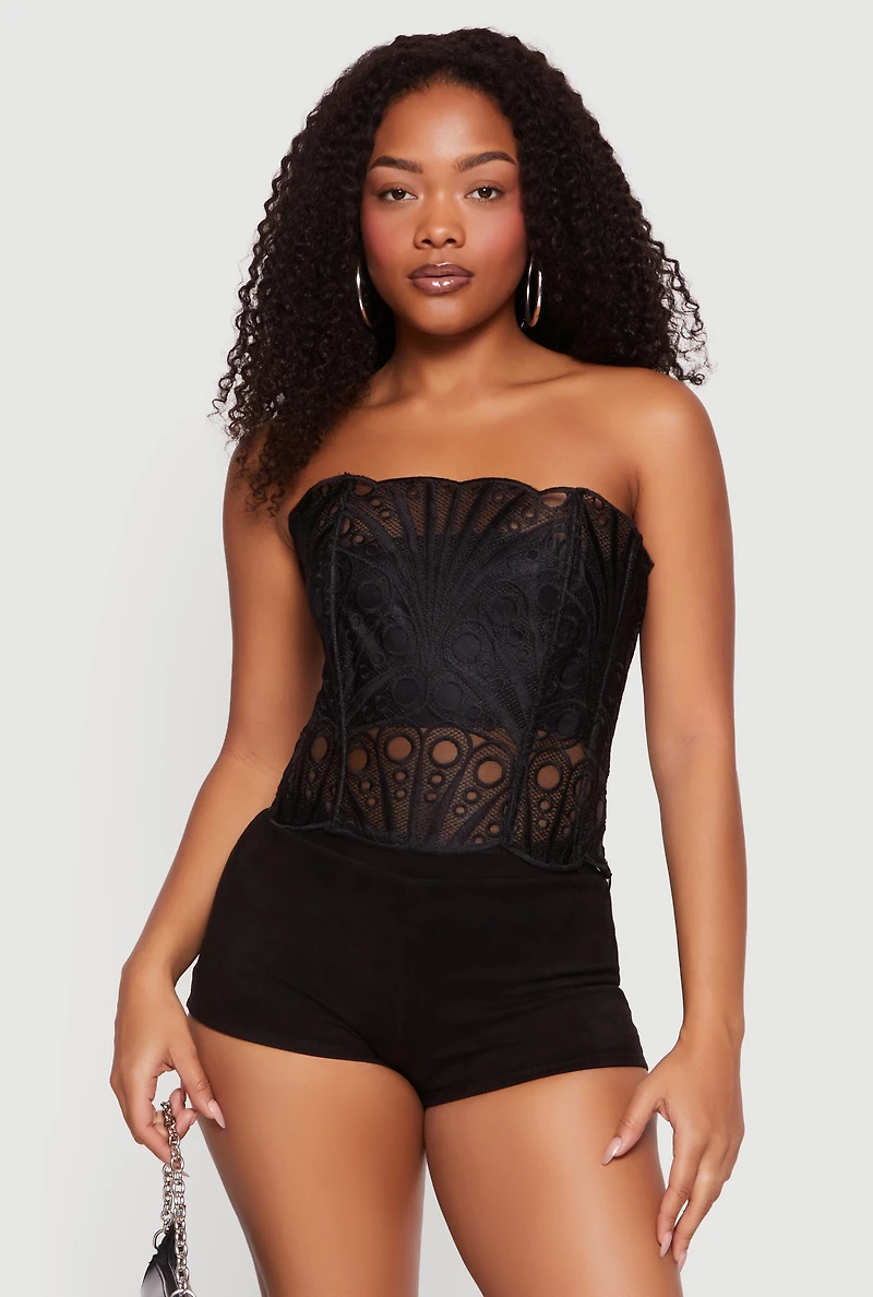 Lace Up Back Eyelet Mesh Corset Top