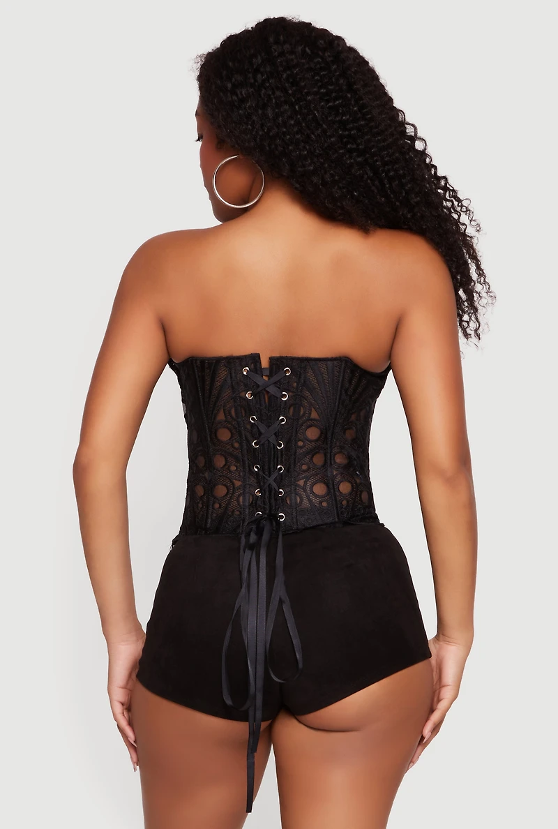 Lace Up Back Eyelet Mesh Corset Top