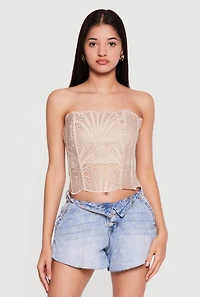 Lace Up Back Eyelet Mesh Corset Top