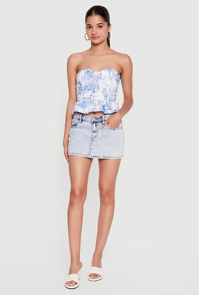 Toile de Jouy Peplum Bustier Crop Top
