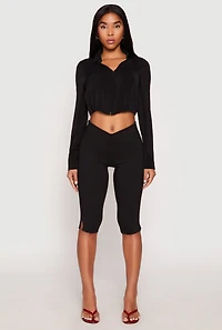 Womens Long Sleeve Hook and Eye Cropped Blouse, M