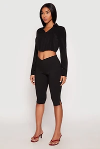 Womens Long Sleeve Hook and Eye Cropped Blouse, M
