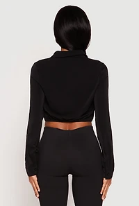 Womens Long Sleeve Hook and Eye Cropped Blouse, M