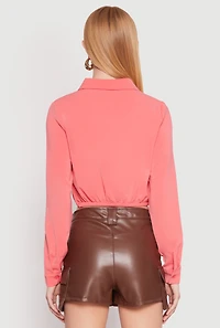 Womens Long Sleeve Hook and Eye Cropped Blouse,