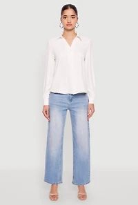 Womens Crepe Knit Button Front Shirt, White, Size M