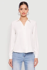 Womens Crepe Knit Button Front Shirt, White, Size M