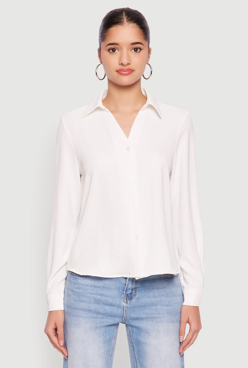 Womens Crepe Knit Button Front Shirt, White, Size S