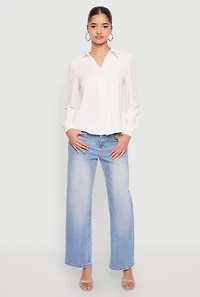 Womens Crepe Knit Button Front Shirt, White, Size M