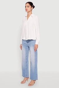 Womens Crepe Knit Button Front Shirt, White, Size M