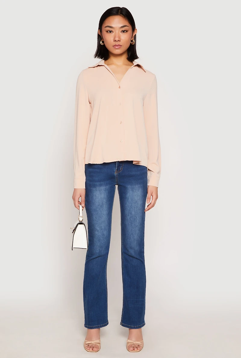 Crepe Knit Button Front Shirt