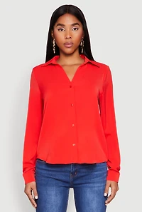 Womens Crepe Knit Button Front Shirt, M