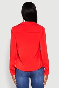 Womens Crepe Knit Button Front Shirt, M
