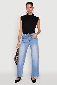 Sleeveless Cropped Button Front Shirt