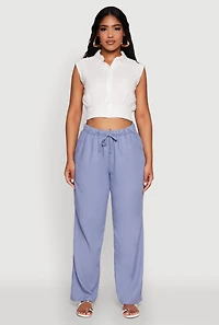 Womens Sleeveless Cropped Button Front Shirt, White, Size M