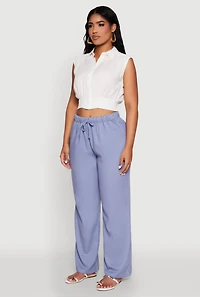 Womens Sleeveless Cropped Button Front Shirt, White, Size M