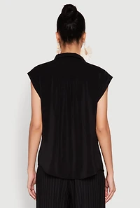 Womens Ruched Cap Sleeve Blouse, Black, Size M