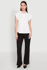 Womens Ruched Cap Sleeve Blouse, White, Size S