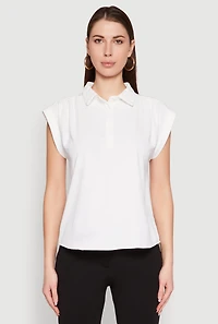 Womens Ruched Cap Sleeve Blouse, White, Size S