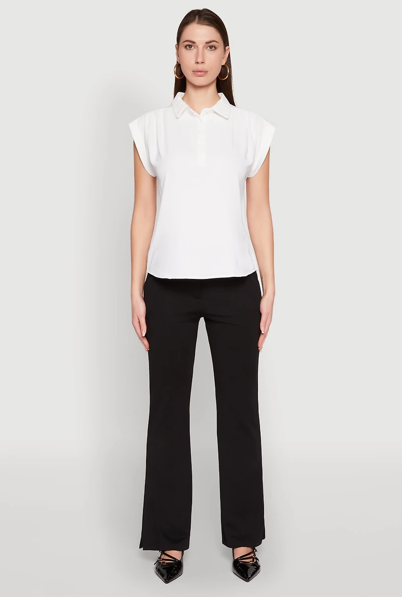 Womens Ruched Cap Sleeve Blouse, White, Size S