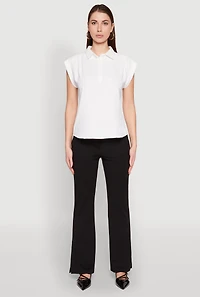 Womens Ruched Cap Sleeve Blouse, White, Size S