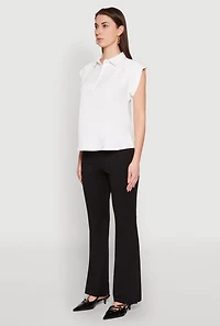 Womens Ruched Cap Sleeve Blouse, White, Size S