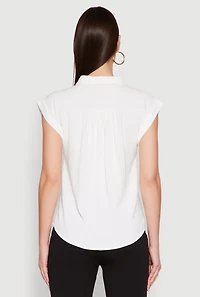 Womens Ruched Cap Sleeve Blouse, White, Size S
