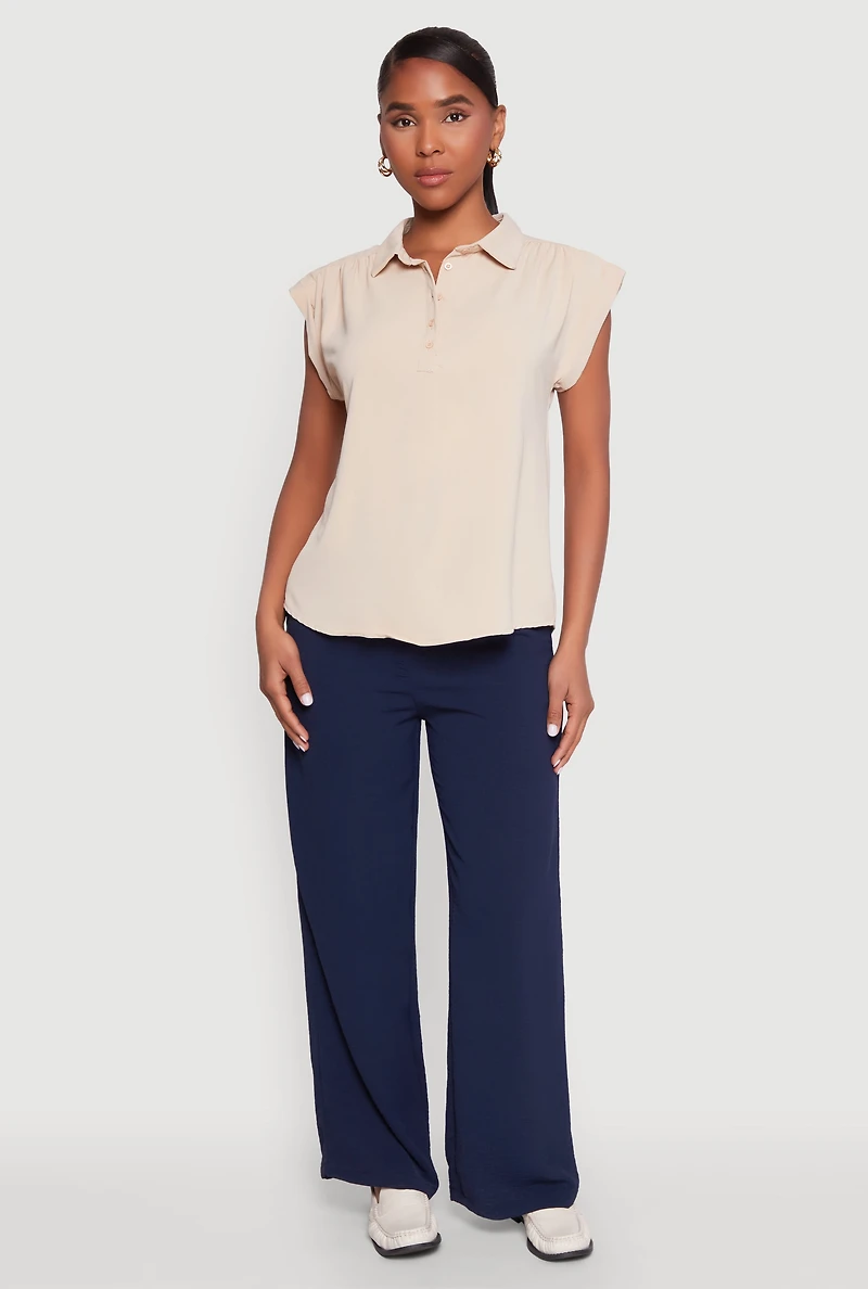 Ruched Cap Sleeve Blouse