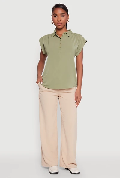 Womens Ruched Cap Sleeve Blouse, S