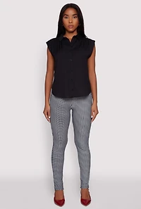 Womens Ruched Sleeve Button Front Shirt,