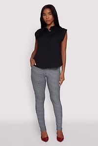 Womens Ruched Sleeve Button Front Shirt,