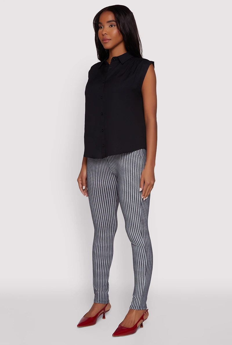 Womens Ruched Sleeve Button Front Shirt,
