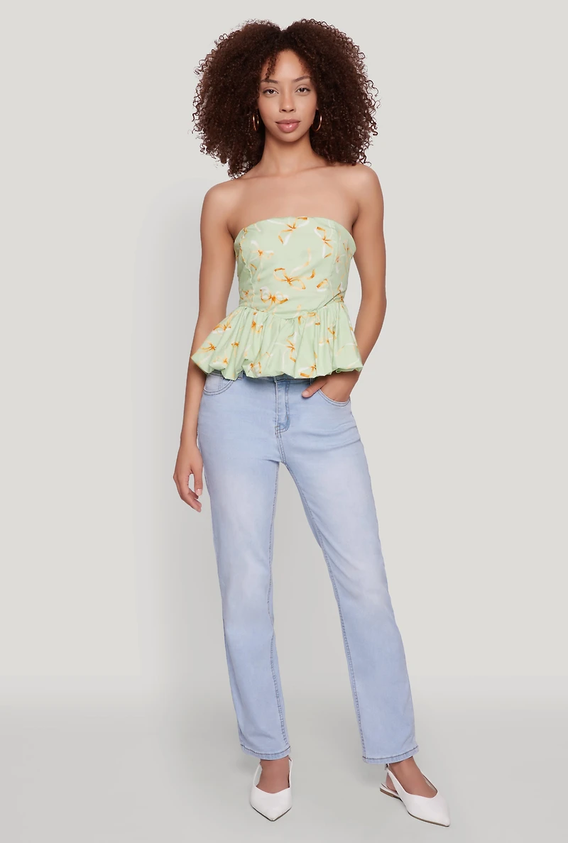 Womens Bow Print Bubble Hem Blouse, Green, Size M