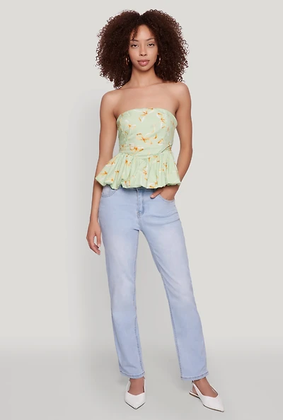 Womens Bow Print Bubble Hem Blouse, Green, Size M