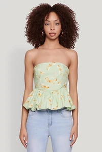 Womens Bow Print Bubble Hem Blouse, Green, Size M