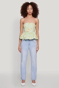 Womens Bow Print Bubble Hem Blouse, Green, Size M