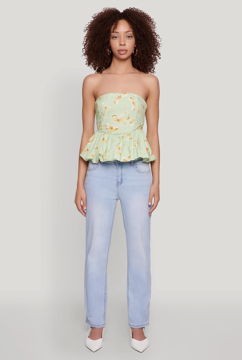 Womens Bow Print Bubble Hem Blouse, Green, Size M