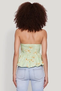 Womens Bow Print Bubble Hem Blouse, Green, Size M