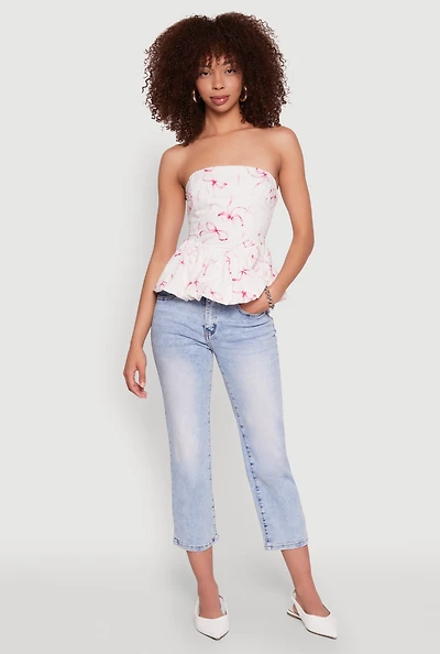 Womens Bow Print Bubble Hem Blouse,