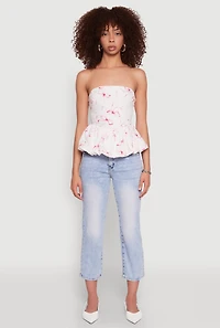 Womens Bow Print Bubble Hem Blouse, L