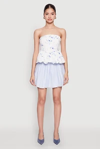 Womens Bow Print Bubble Hem Blouse, White, Size M