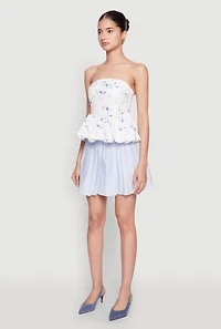 Womens Bow Print Bubble Hem Blouse, White, Size M