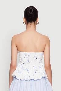 Womens Bow Print Bubble Hem Blouse, White, Size M