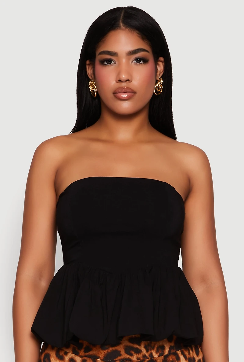 Smocked Back Bubble Hem Blouse