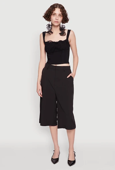 Linen Drawstring Lace Detail Cropped Corset Top