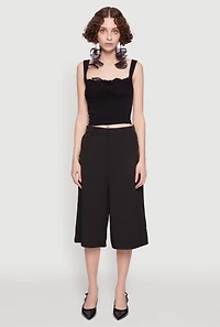 Womens Linen Drawstring Lace Detail Cropped Corset Top, Black, Size L