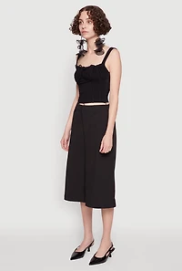 Womens Linen Drawstring Lace Detail Cropped Corset Top, Black, Size L