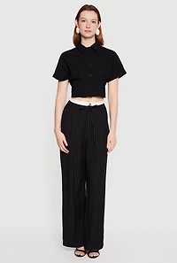 Cropped Pleated Button Front Shirt