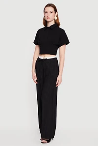 Cropped Pleated Button Front Shirt