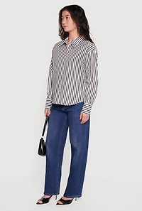 Striped Button Front Long Sleeve Blouse